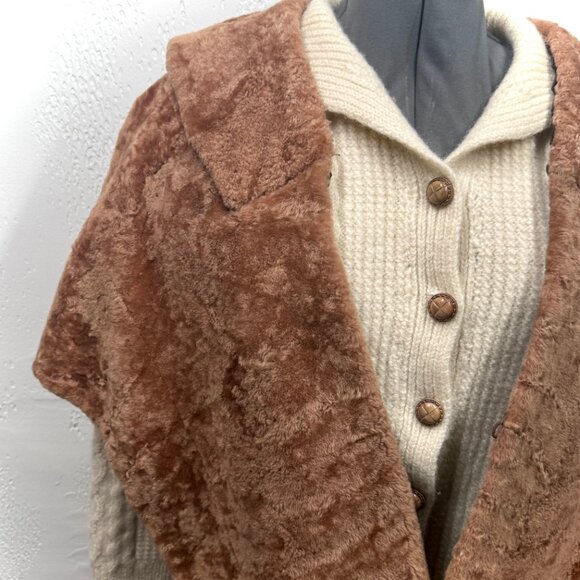 Vintage Faux Fur Shawl Collar Jacket Brown Hook Closure Plush Lined - Picture 10 of 16